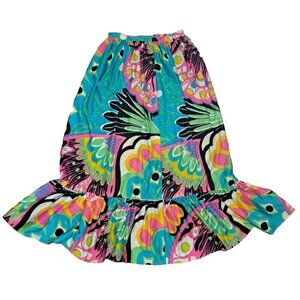 Vintage Maxi Skirt Psychedelic Ruffled Womens Boho Hippie Colorful 1960s S